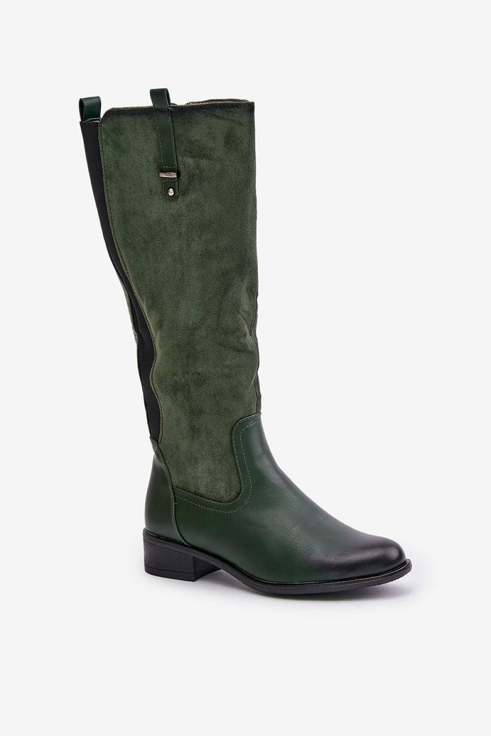 Bottes cuissardes élégantes en cuir suède vert foncé avec boucle pour femmes automne hiver