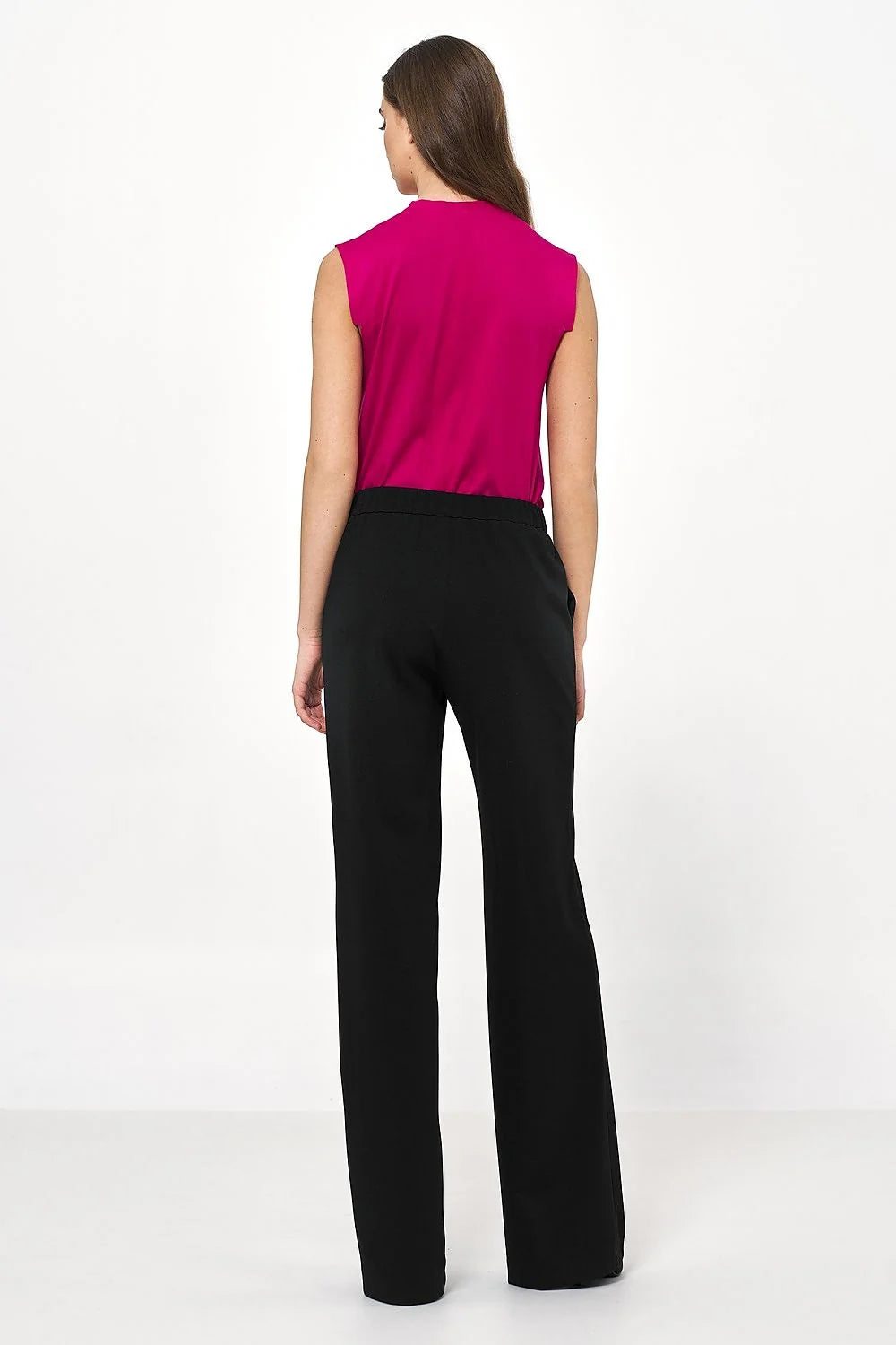 Pantalon femme beige ample coupe haute taille ajustable élasthanne polyester manches longues style élégant