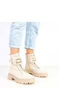 bottines montantes femme beige écru cuir synthétique chic laçage frontal fermeture éclair latérale semelle crantée talon bloc confortable
