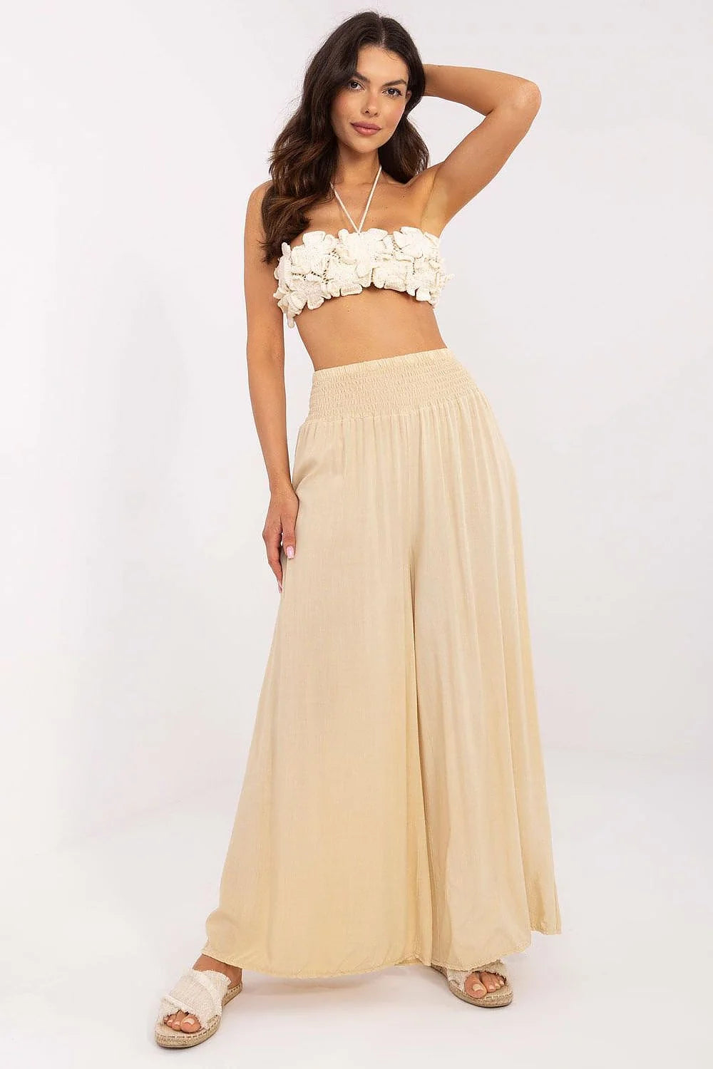 Ensemble féminin deux pièces bohème été haut bandeau floral pantalon palazzo taille haute femme