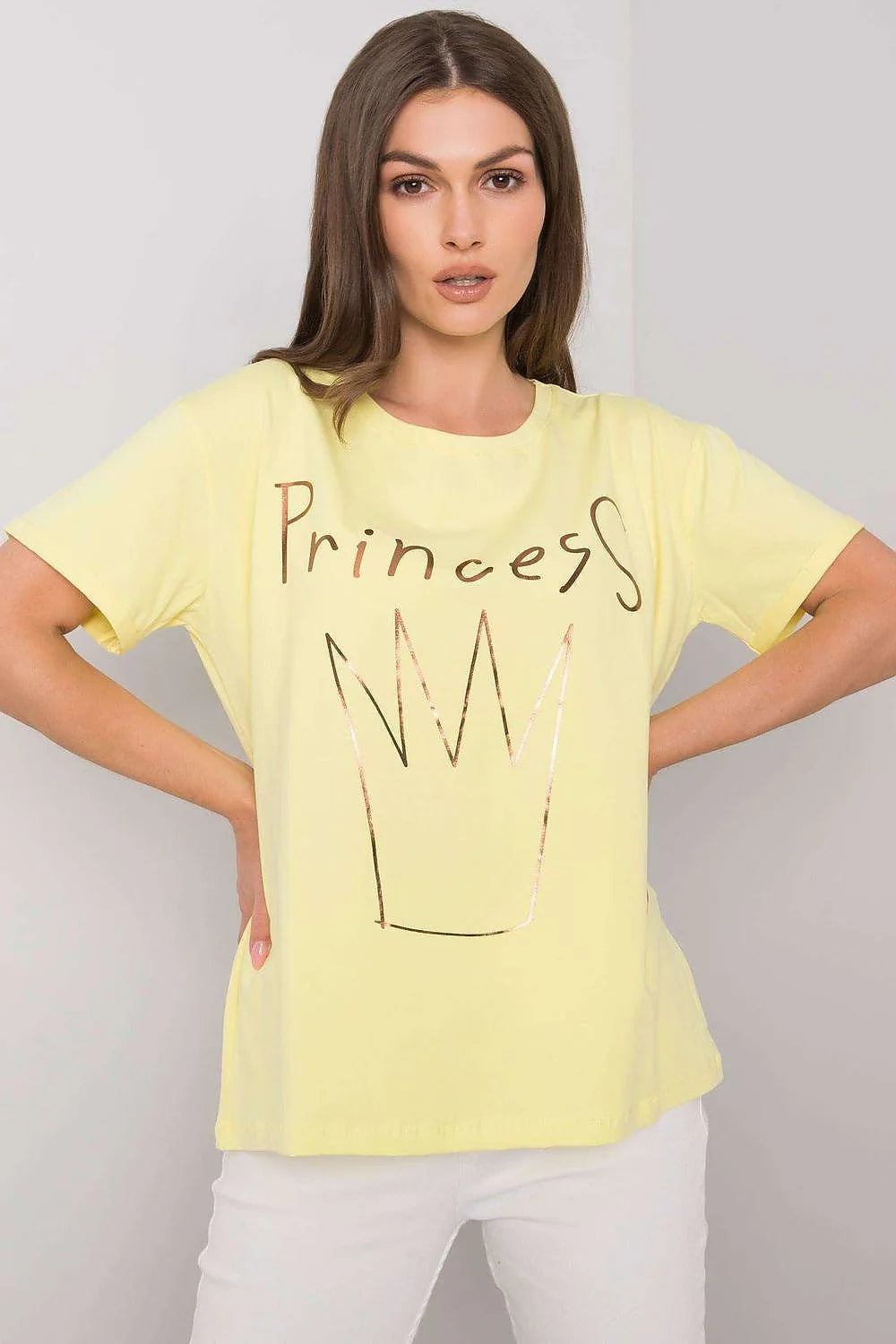 T-shirt Fancy pour femme, style décontracté, coupe ample, manches courtes, encolure ronde, impression graphique Princess, coton 95% lycra 5%, bleu clair, finitions épurées, mode Casual