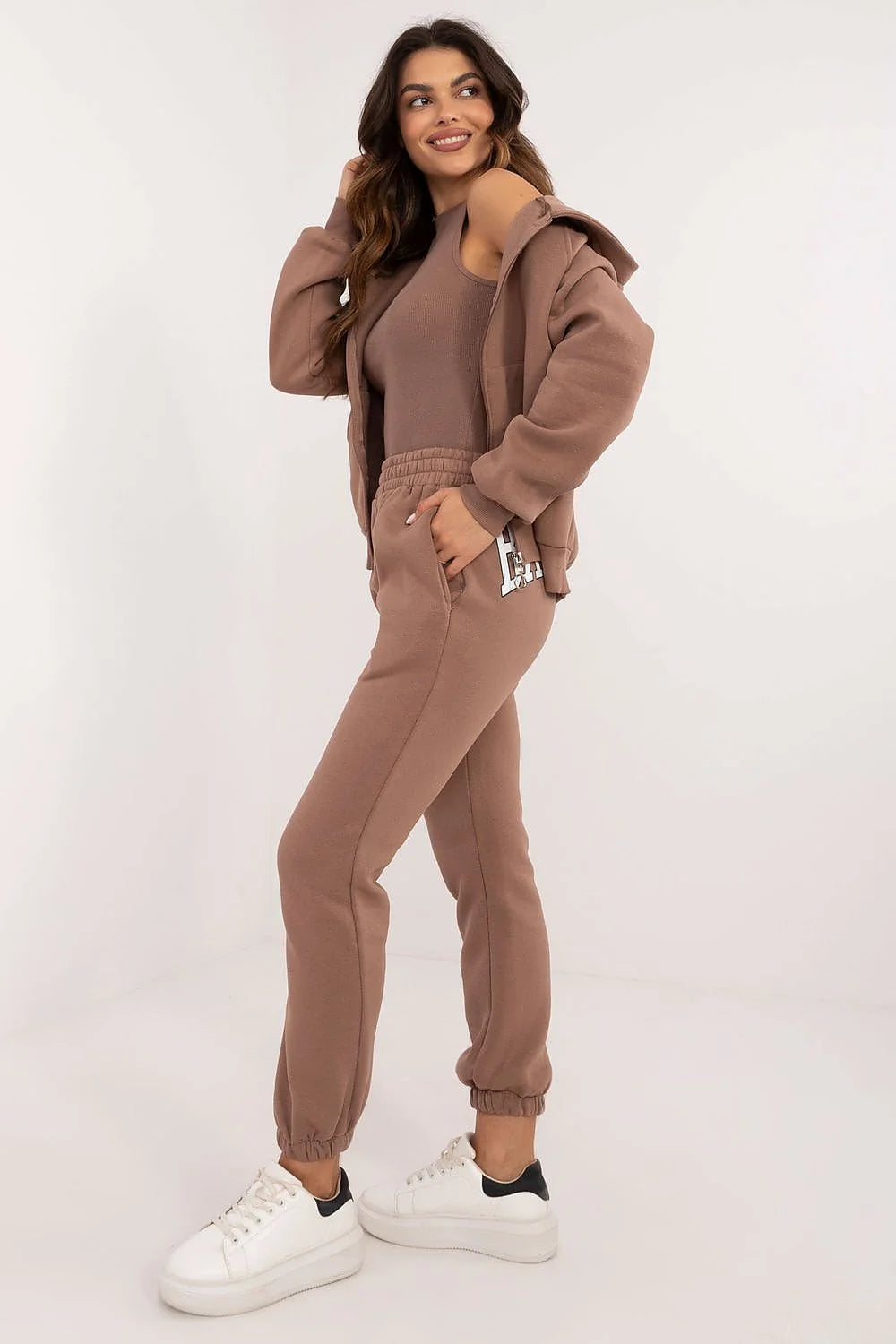 Ensemble de survêtement pour femme taupe mode décontractée ajusté confortable capuche poches femme