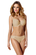 Ensemble lingerie dentelle microfibre beige élégant confortable soutien-gorge emboîtant culotte classique femme occasion spéciale