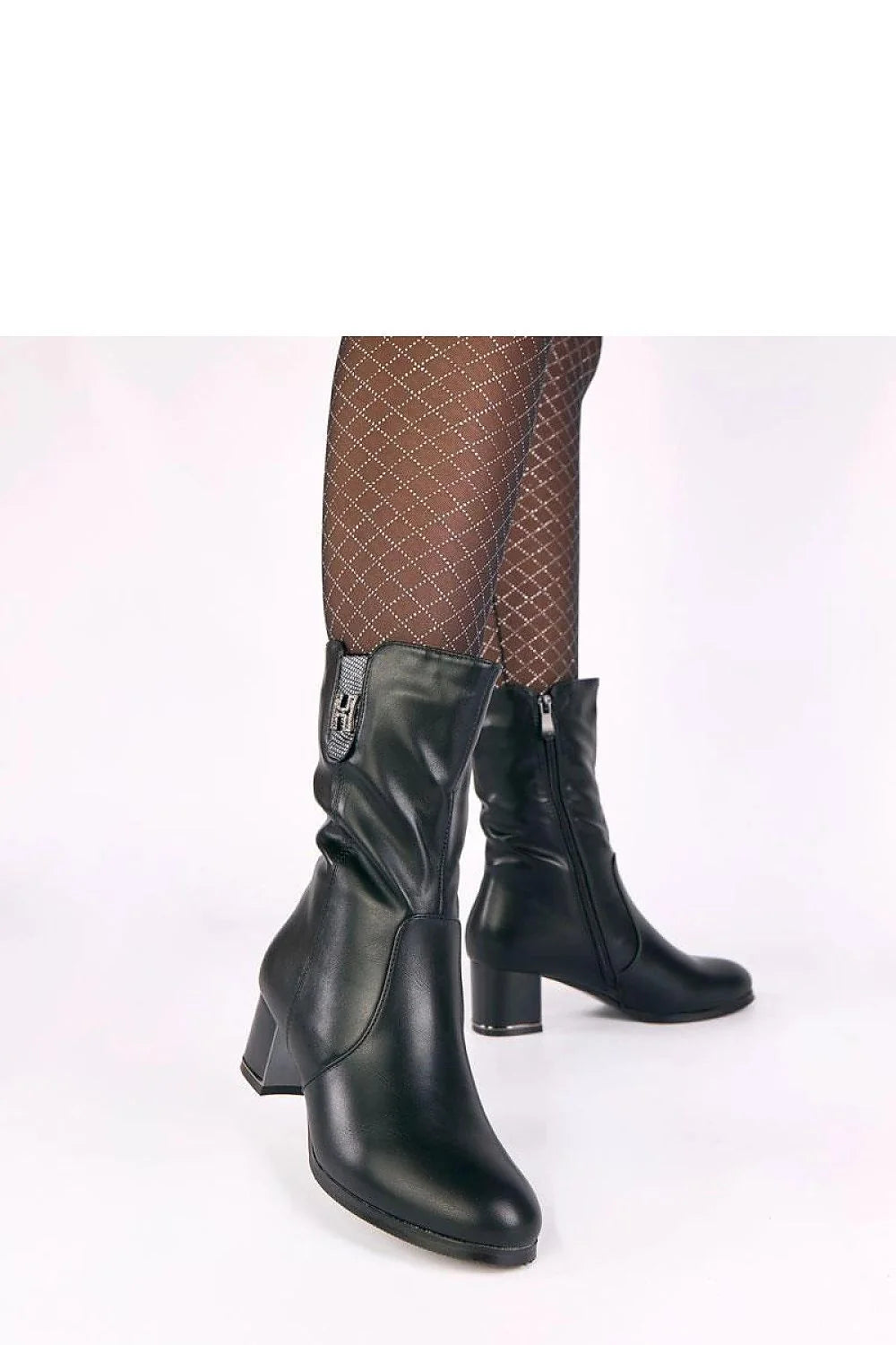 bottines noires cuir synthétique élégantes brillantes zircons décoratifs talon carré confortable doublure douce tige froncée fermeture éclair