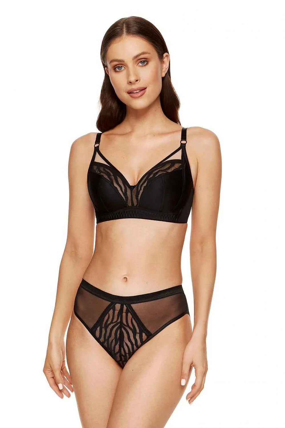 Ensemble de lingerie féminine soutien-gorge sans armature dentelle noire tulle高腰 culotte femme mode intemporelle élégance sexy