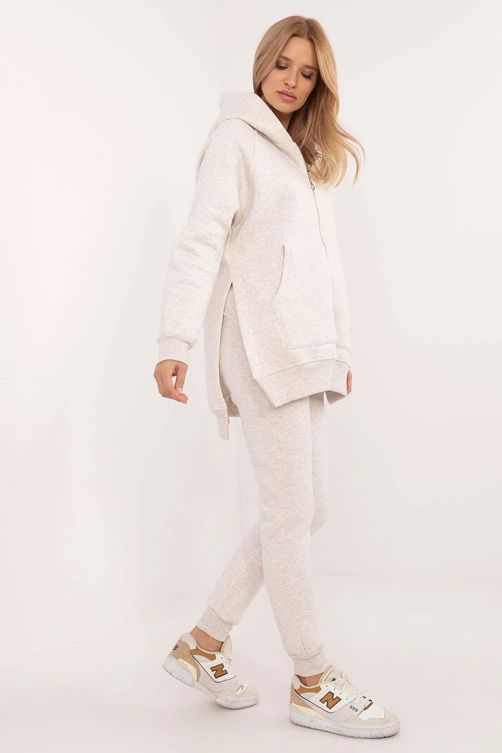 Ensemble survêtement femme confortable style décontracté hoodie pantalon jogger coton élasthanne couleur grise chiné