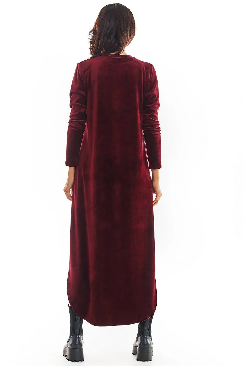 robe jour awama asymétrique velours rose poudré manches longues encolure ronde ourlet court devant long arrière oversize fluide traîne