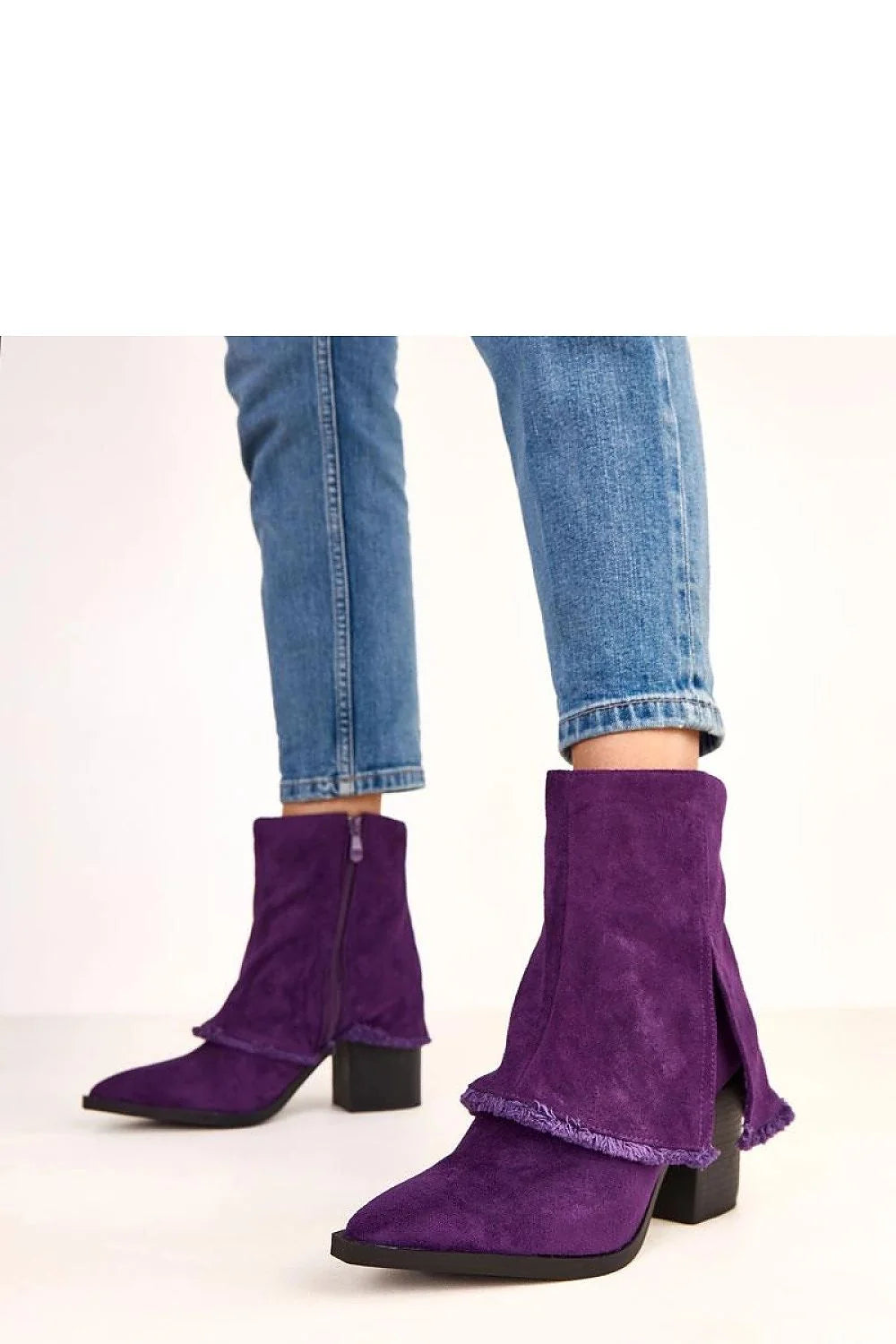 bottines femme talon 9cm bloc suède écologique violet profond bout pointu cheville 13cm col replié fermeture éclair latérale