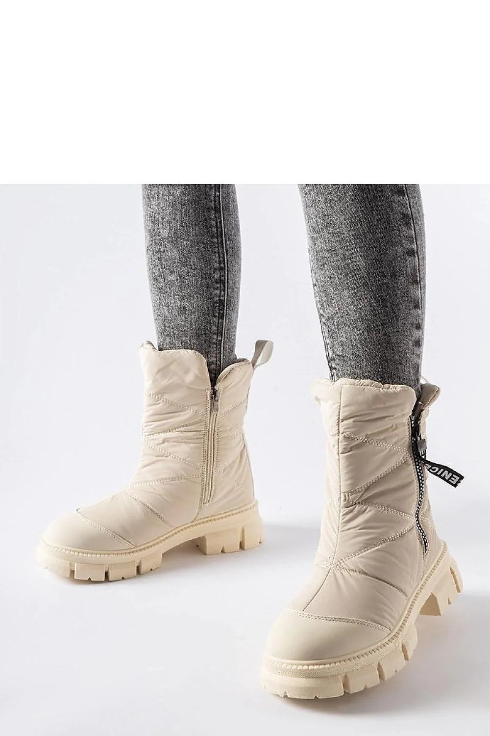Bottes de neige matelassées fourrure beige femmes tige haute fermeture éclair caoutchouc semelle épaisse protection froid neige hiver mode urbain