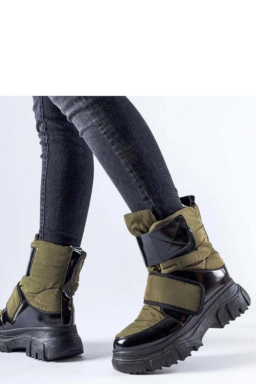 bottes neige Hutchinson vertes matelassées doublées montantes velcro similicuir vernies semelle plateforme crantée antidérapante isolantes chaudes urbaines