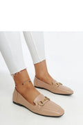 Mocassins pour femme classique élégant cuir écologique beige boucle métallique dorée semelle noire printemps été