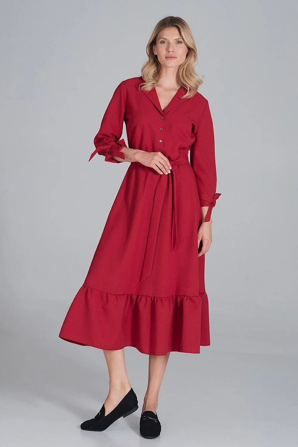 Robe élégante en polyester bleu ciel, style décontracté chic, manches longues, ceinture pour femme