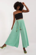 Pantalon femme Och Bella large taille haute ceinture élastique viscose vert menthe style bohème
