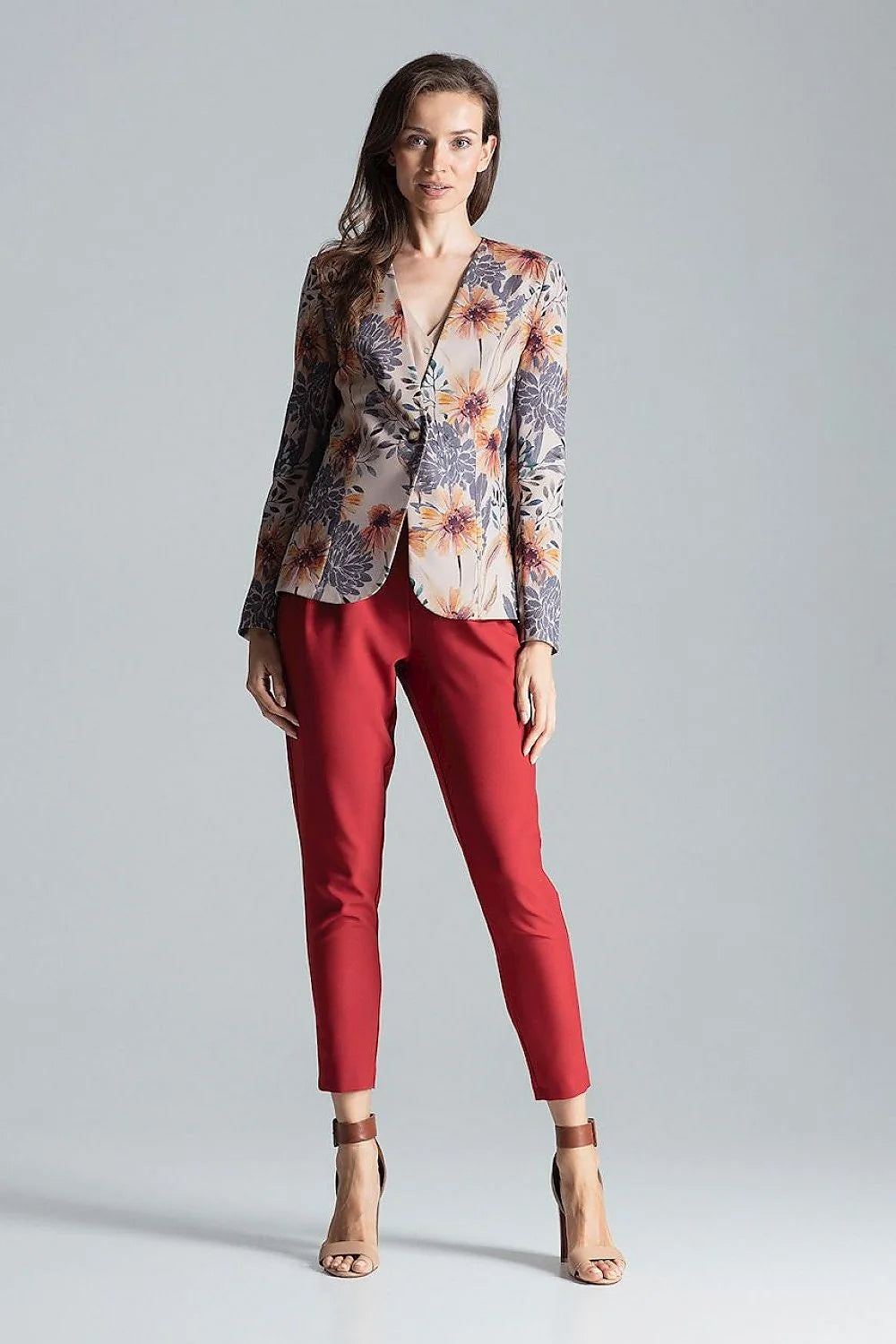 Veste tailleur femme rouge polyester élasthanne élégante ajustée manches longues professionnelle réunions formelles