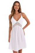 Robe d'été pour femme décolleté en V dentelle coton longueur au-dessus du genou robe boho style décontracté chic