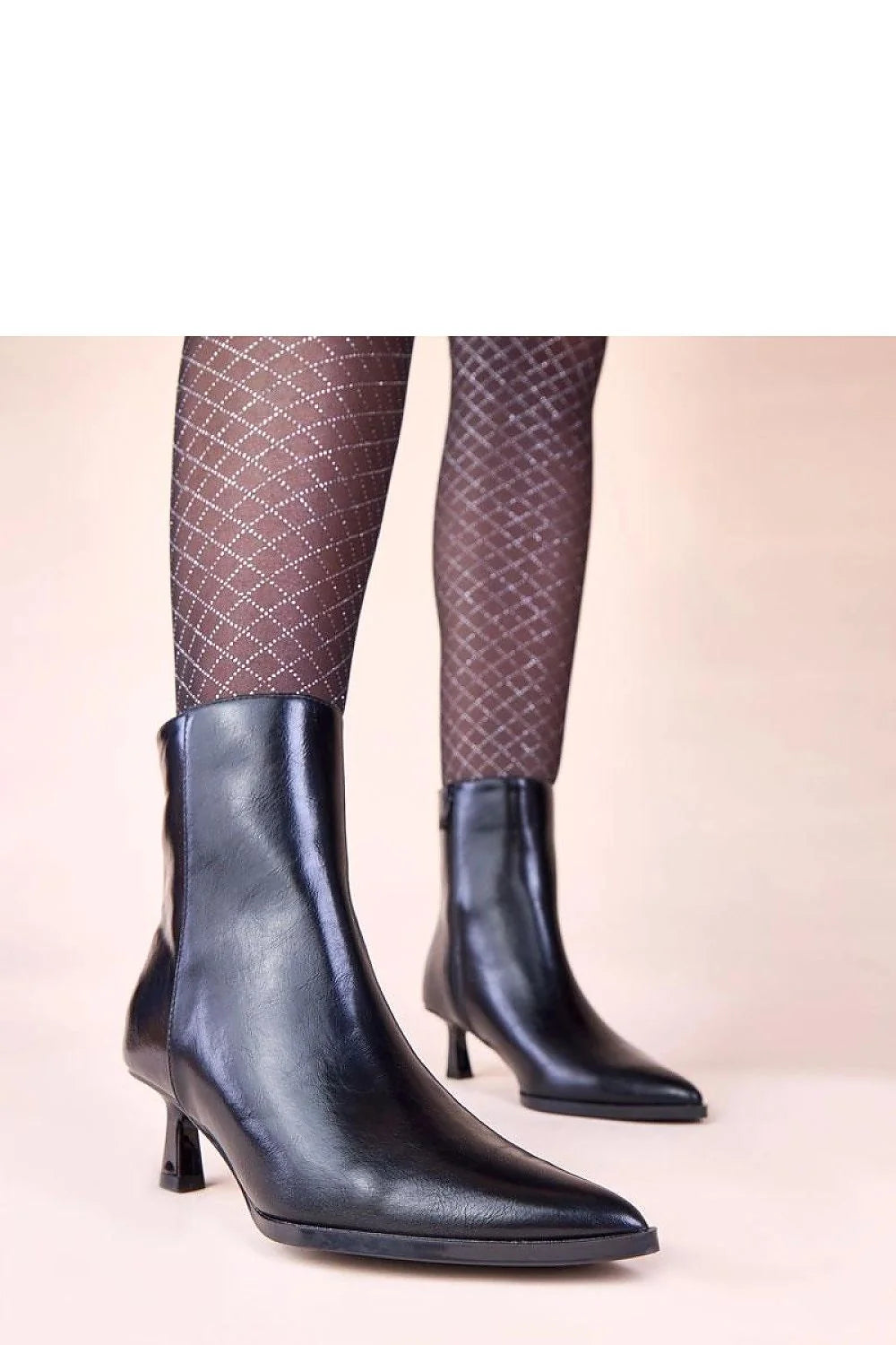 bottines noires talon canard kitten bas cuir artificiel effet lisse bout pointu fermeture zippée latérale confort doublure tissu