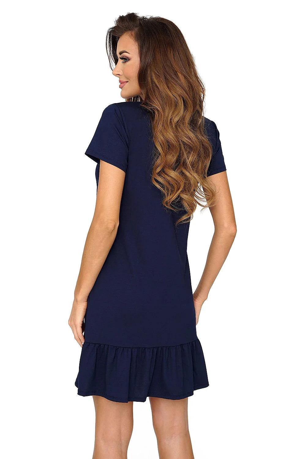 Chemise de nuit Donna en coton bleu marine avec motif souris et nœud rose pour femme