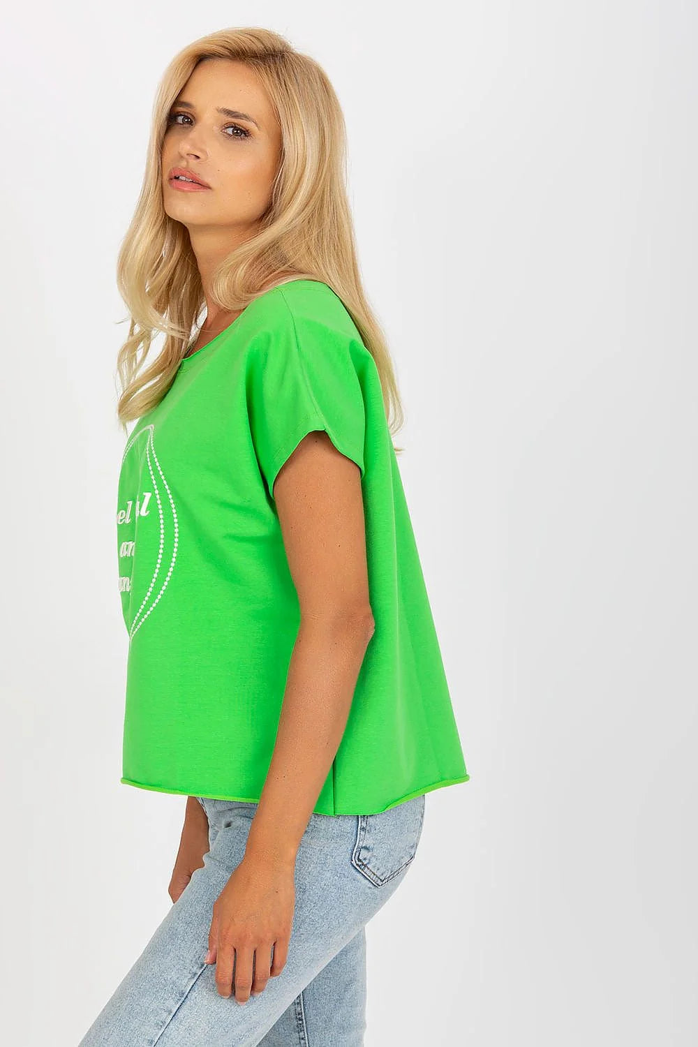 T-shirt femme moderne loose fit manches courtes graphique Feel beautiful anytime anywhere coton élasthanne rose vif look décontracté