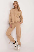 Ensemble de survêtement pour femme élégant en coton beige sweat à capuche pantalon de jogging高 taille haute coupe relaxée