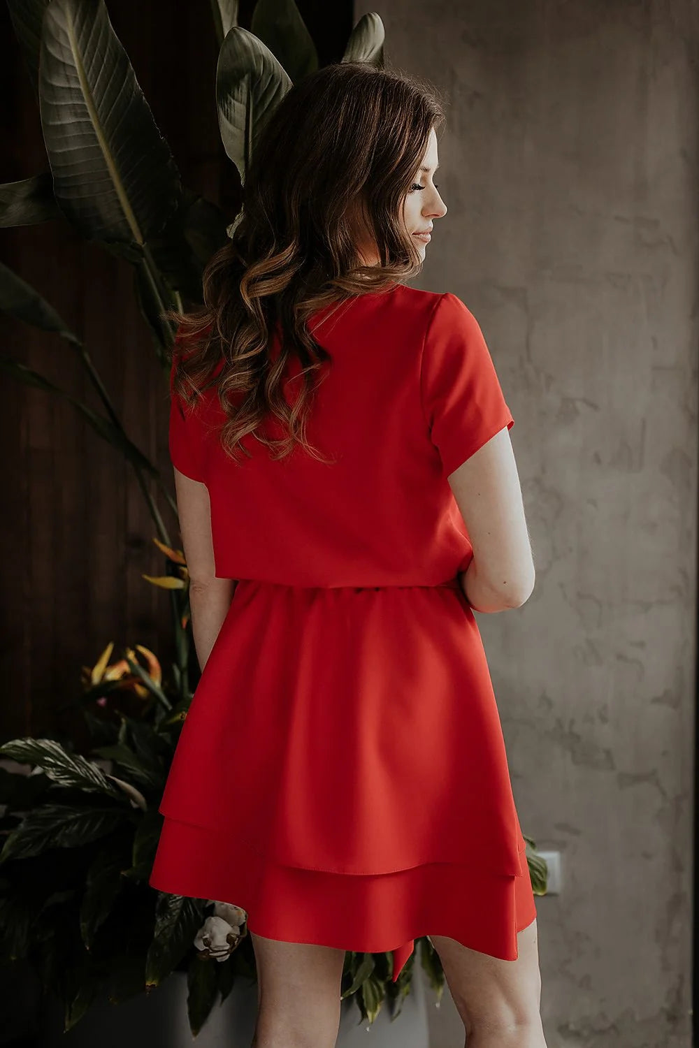 Robe de jour élégante moderne couleur bleu sarcelle manches courtes ceinture incluse taille élastique femme
