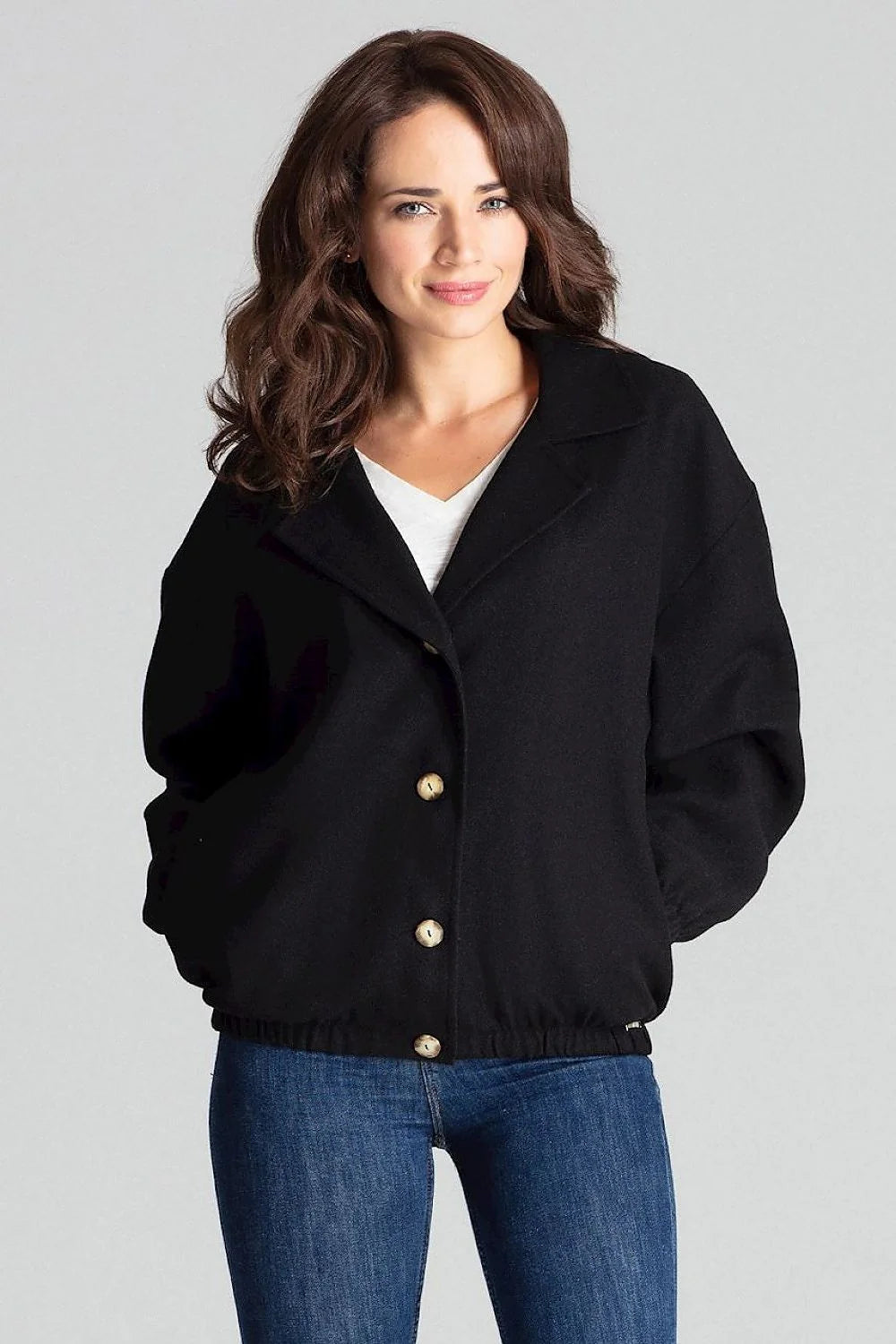 Veste femme laine gris classique élégante boutons bois confort taille L/XL style décontracté