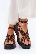 Sandales compensées pour femme motif léopard cuir synthétique plateforme noire talon compensé style audacieux été