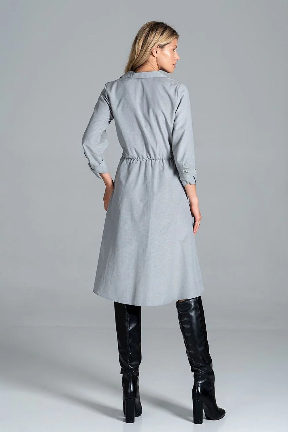 Robe chemise viscose décontractée à carreaux manches longues ceinture ajustable élégante pour femme automne