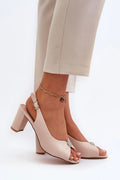 Sandales femmes slingback bride arrière boucle dorée peep-toe talon bloc 7cm cuir écologique beige nude occasion spéciale summer shoes