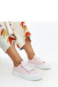 baskets femme rose pastel basse toile lacets blancs semelle caoutchouc blanche plateforme cannelée confortable respirante légère décontractée estivale polyvalente élégante