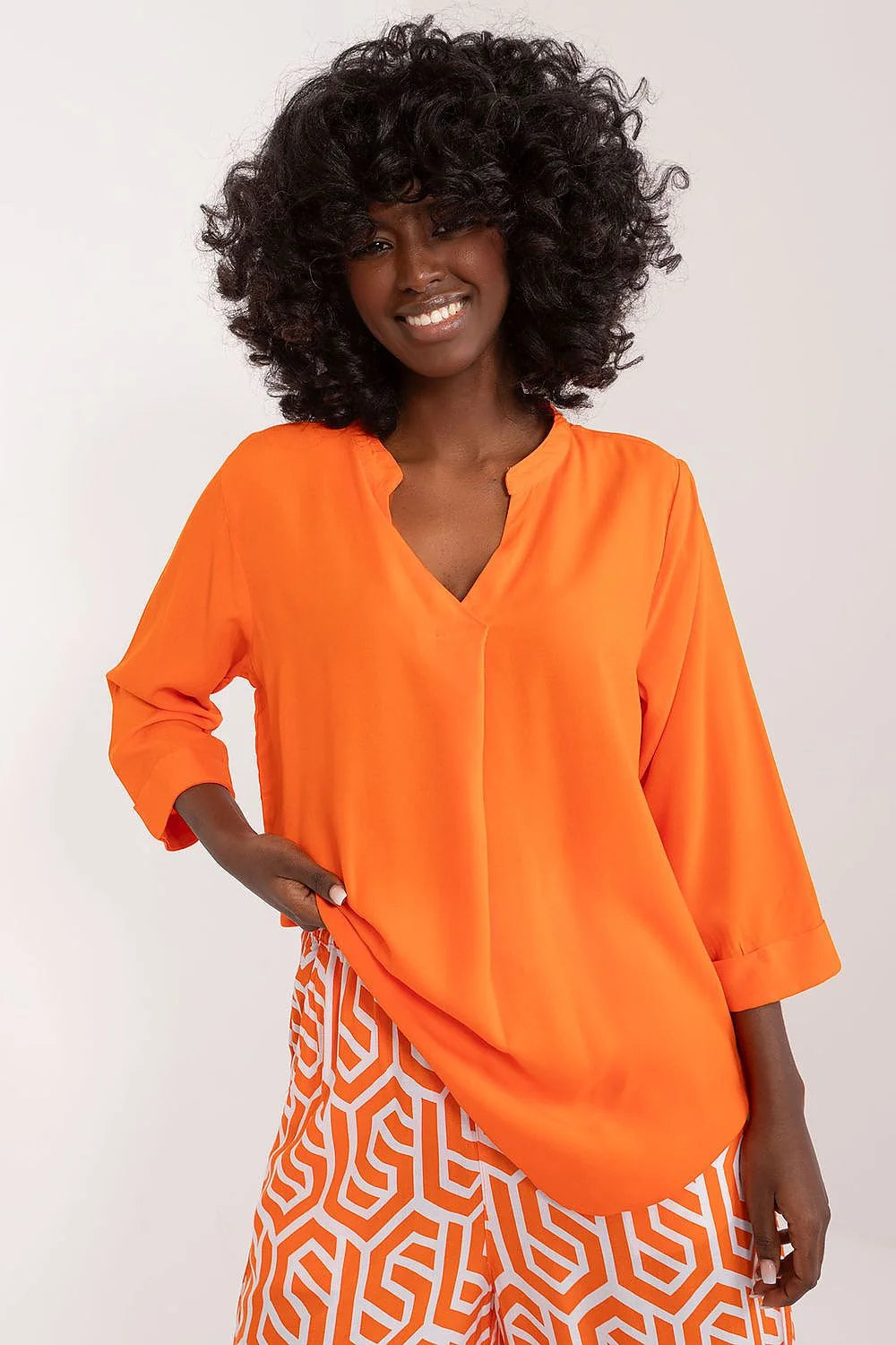 Chemisier Sublevel Femme Manches Longues Reversibles Décolleté en V Viscose Orange Élégant Confortable Tenue Été