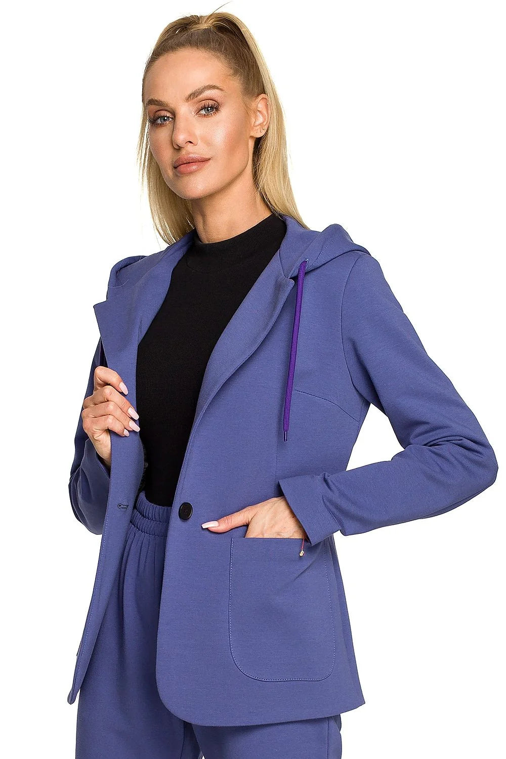 Veste blazer femme Moe en coton élasthanne tricotée hooded poches vert vif modern chic