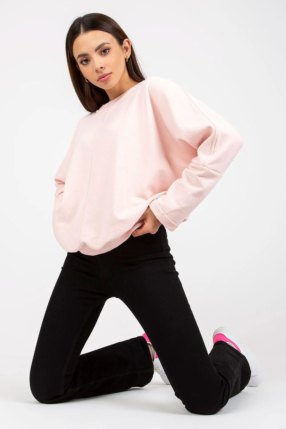Sweatshirt Rue Paris oversize femme en coton élasthanne rose pâle confortable style moderne coupe ample