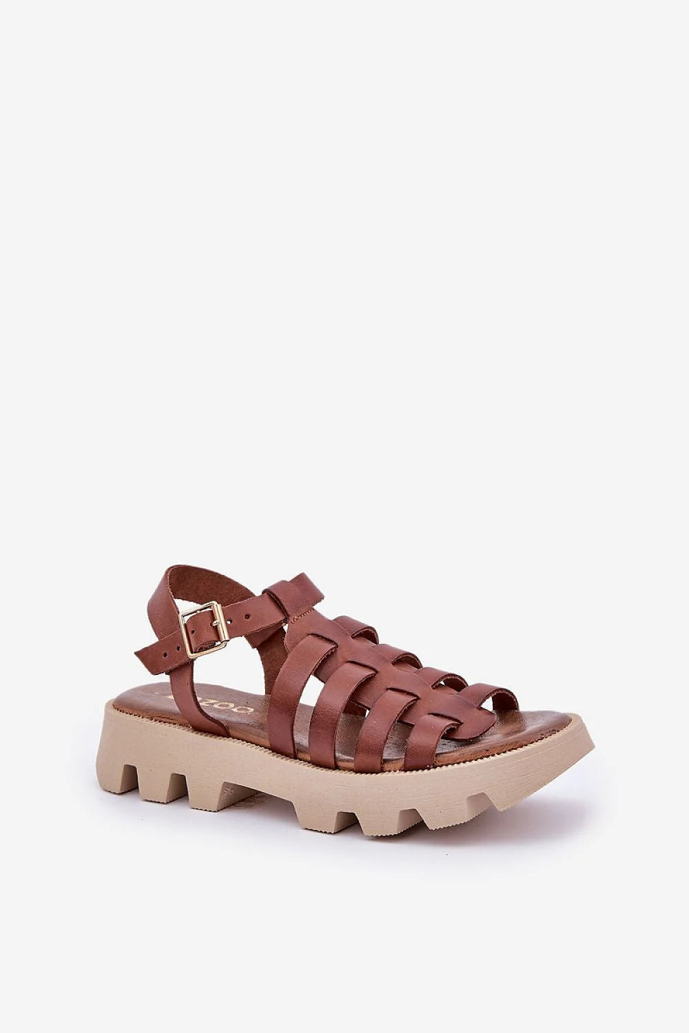Sandales pour femmes en cuir marron tressé style élégant et moderne bride à boucle personnalisée confort plateforme 3 cm été décontracté