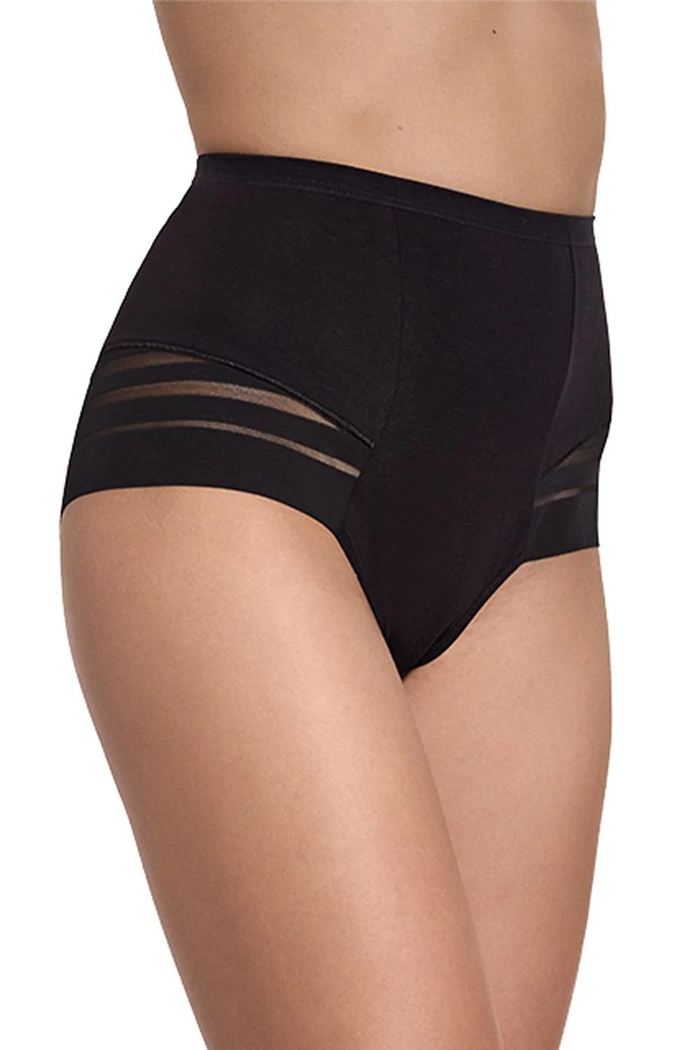 culotte taille haute dentelle noire gainante sculptante maintien abdominal maille stretch tulle transparent respirante coton elasthanne finition invisible