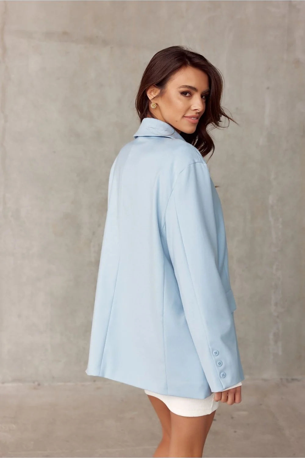 Blazer féminin oversize bleu clair en polyester, style élégant, coupe ample, occasion formelle ou décontractée