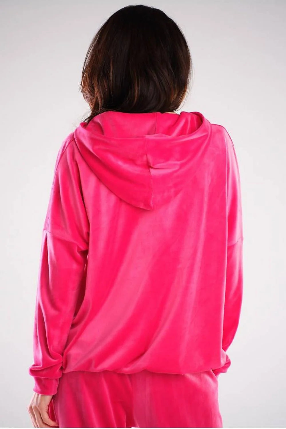 Sweatshirt velours rose vif style urbain ample avec capuche et poche kangourou pour femmes modernes