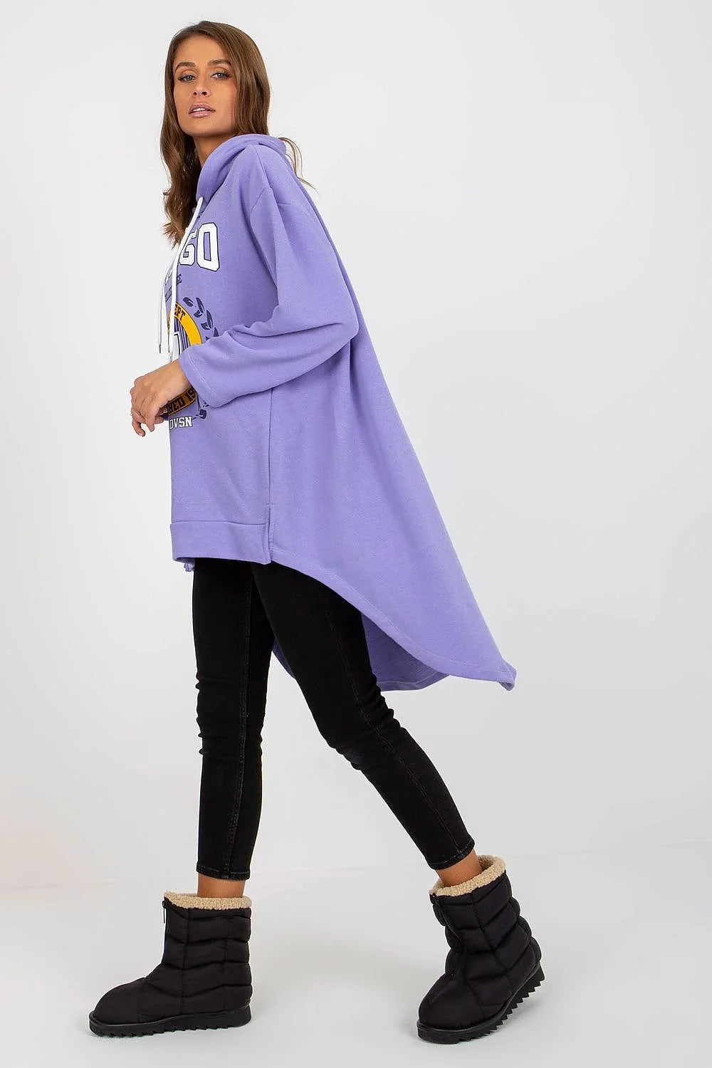 Sweatshirt Fancy femme oversize asymétrique capuche longues manches coton élasthanne parme lavande Chicago College League