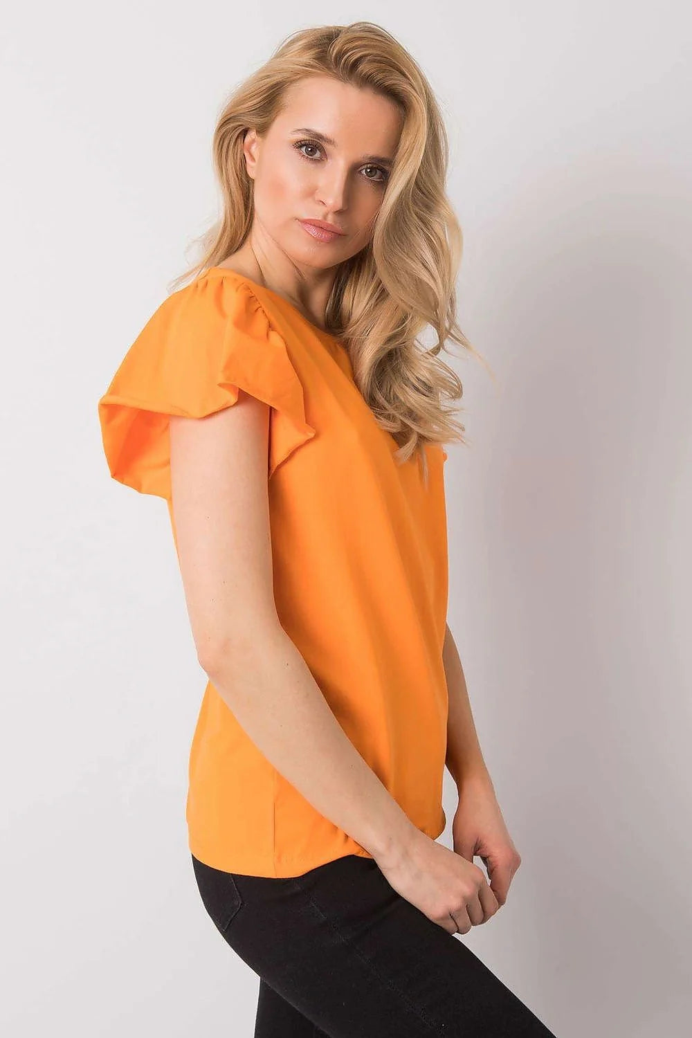 Chemisier Fancy à manches courtes en volant couleur jaune clair en coton 95% lycra 5% pour femme occasionnels et décontracté