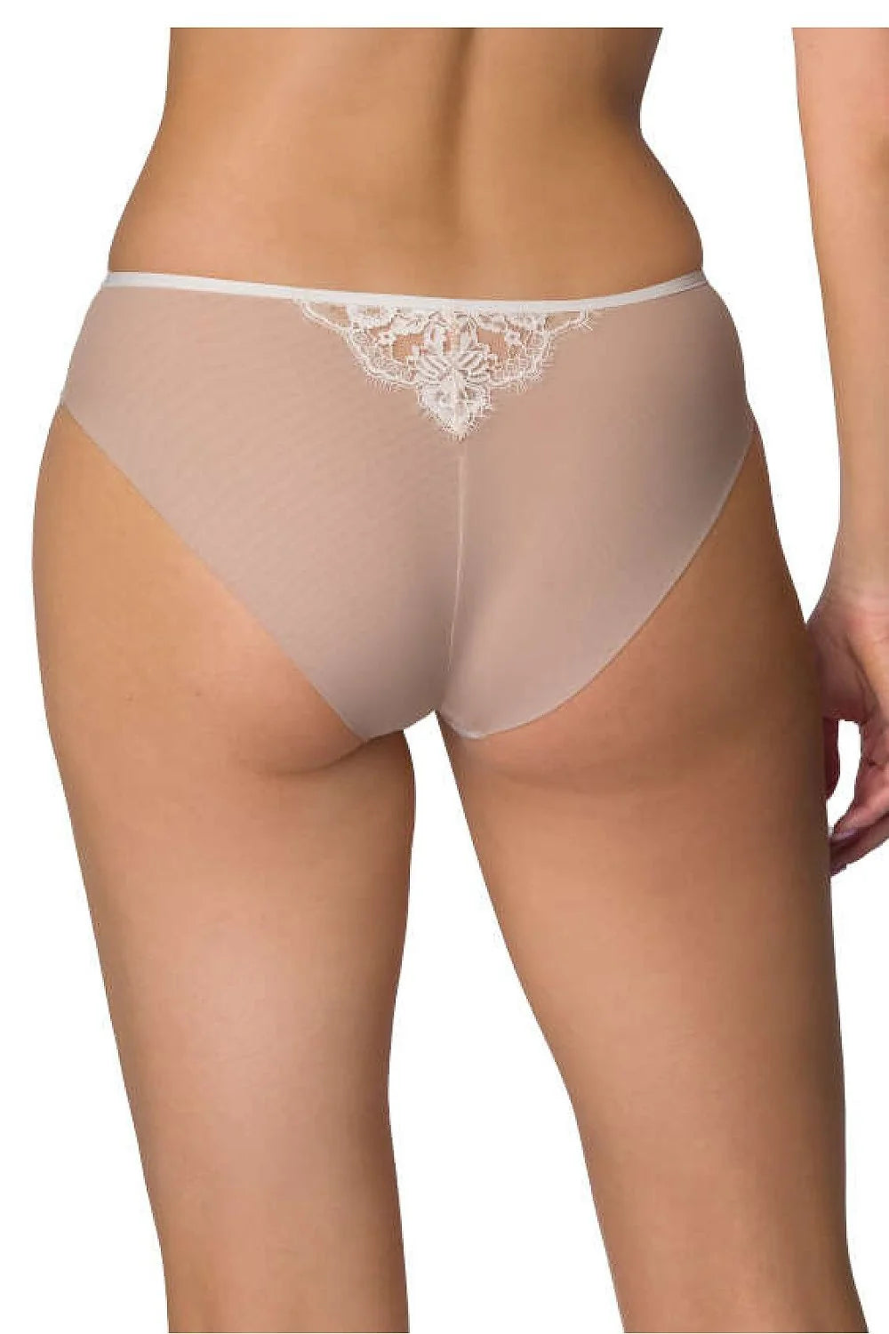 Culotte féminine élégante en dentelle floral nude et blanc tissu doux ajusté taille élastique