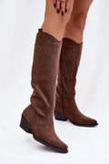 bottes cowboy femme suédine écologique tige 42cm talon biseauté 6cm bout amande pointu fermeture éclair latérale