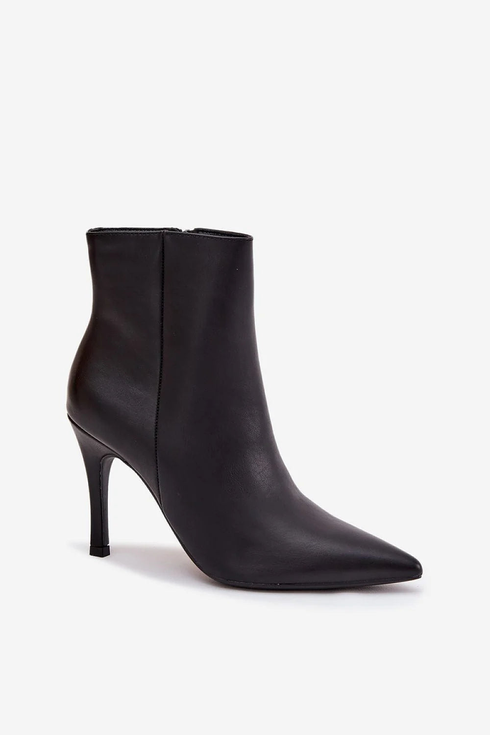 bottines femme cheville similicuir noir bout pointu talon aiguille élancée sophistiquée fermeture éclair intérieure doublure fourrure synthétique chaude confortables