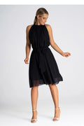 Robe de soirée élégante longue en mousseline de soie encolure dos nu ceinture ajustable pour femme