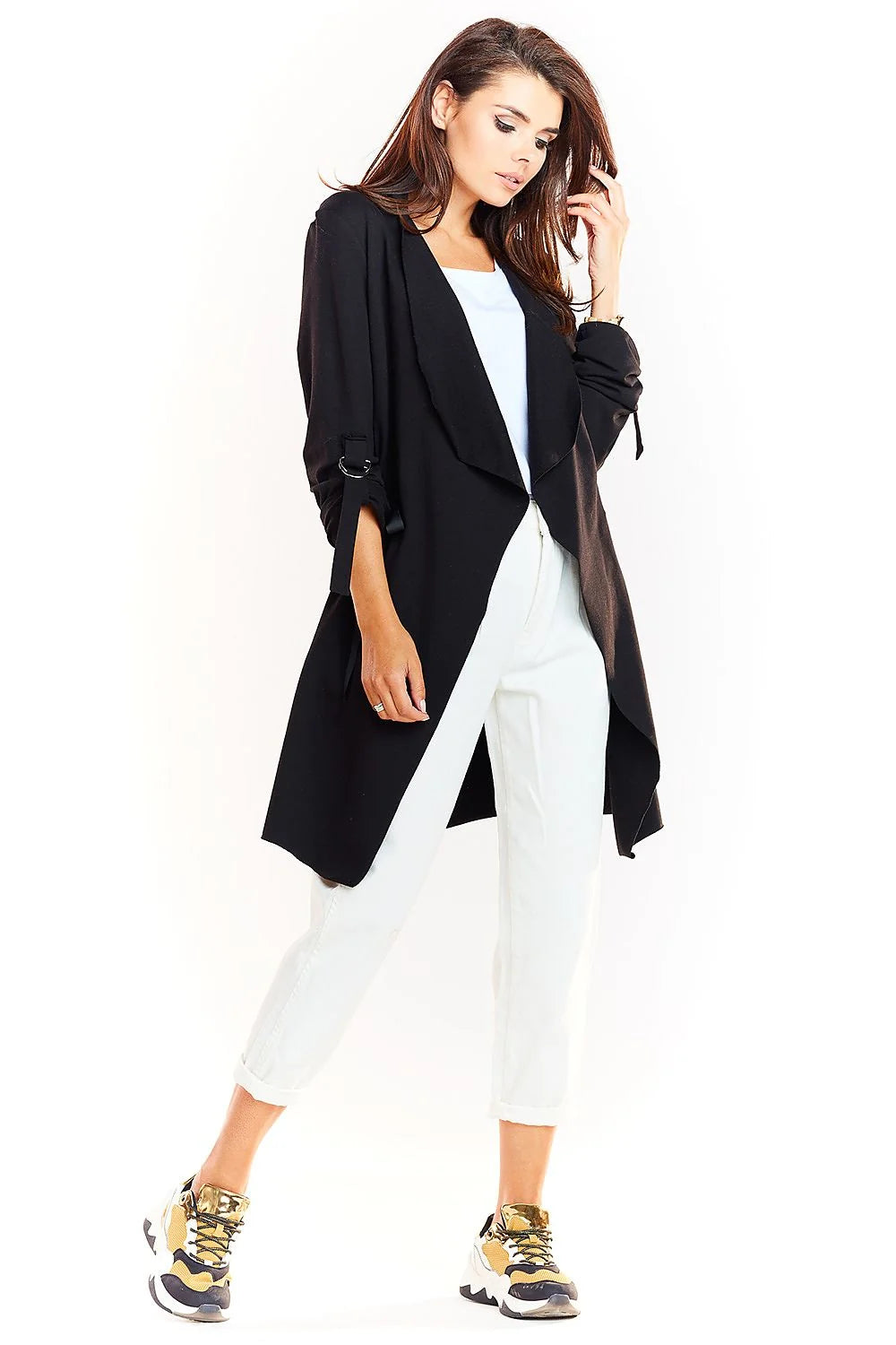Veste drapée femme polyester viscose beige moderne manches longues rubans décontractée chic mi-saison