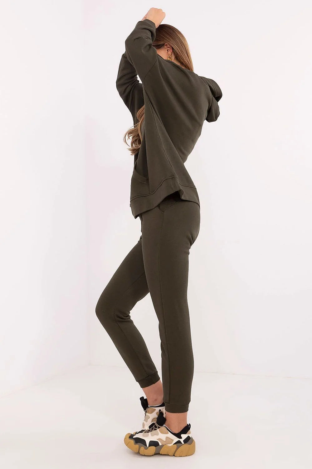 Sweatshirt and joggers set, casual, khaki, women's, loose fit, minimalist, elastic waist, cotton, polyester, sportswear, everyday wear, comfortable, stylish