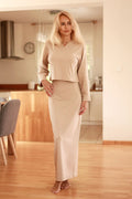 Ensemble Mirale robe longue droite manches longues sweat-shirt beige nude femmes confort sportif