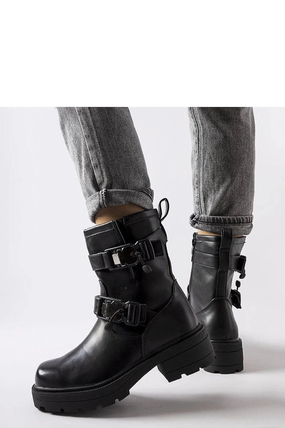 Bottes Solea pour femme, design motard, cuir noir, semelle épaisse, fermeture éclair, style urbain, confortable, hautes cheville