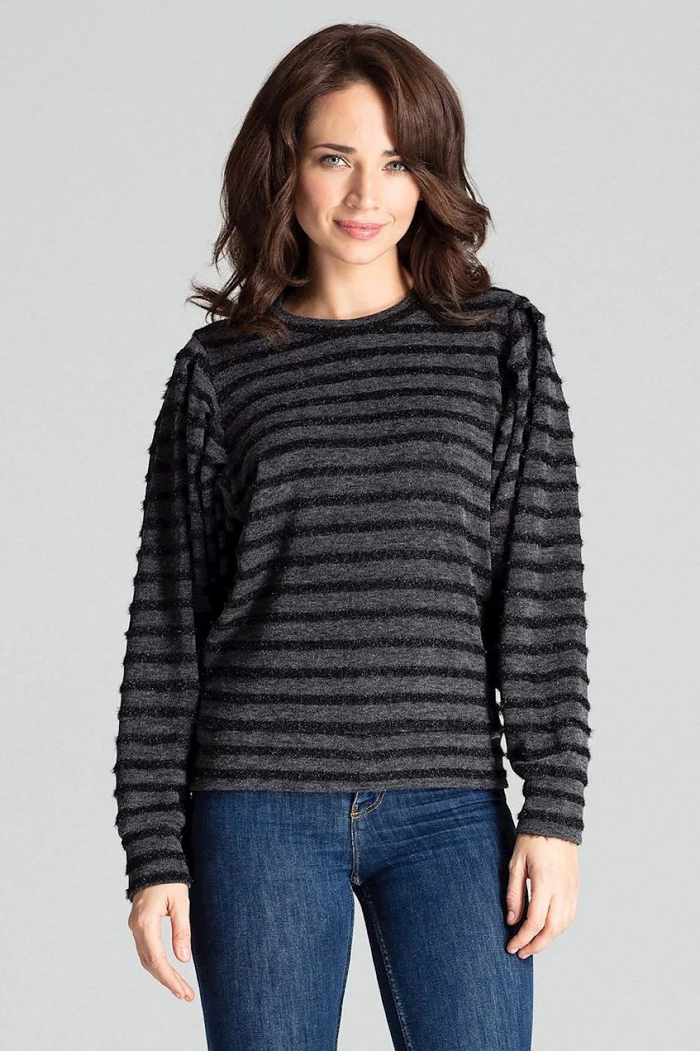 Chemisier femme manches longues élégant en polyester viscose rayures grises confort moderne toutes occasions