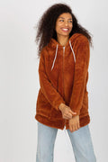 Sweatshirt femme Rue Paris en fourrure chaud capuche fermeture éclair poches grandes coton élasthanne couleur brun rouille