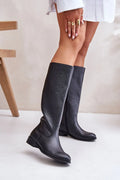 bottes cuissardes équestres femme cuir véritable grainé noir tige37cm mollet ajustée bout arrondi talon plat semelle caoutchouc confort classique intemporel