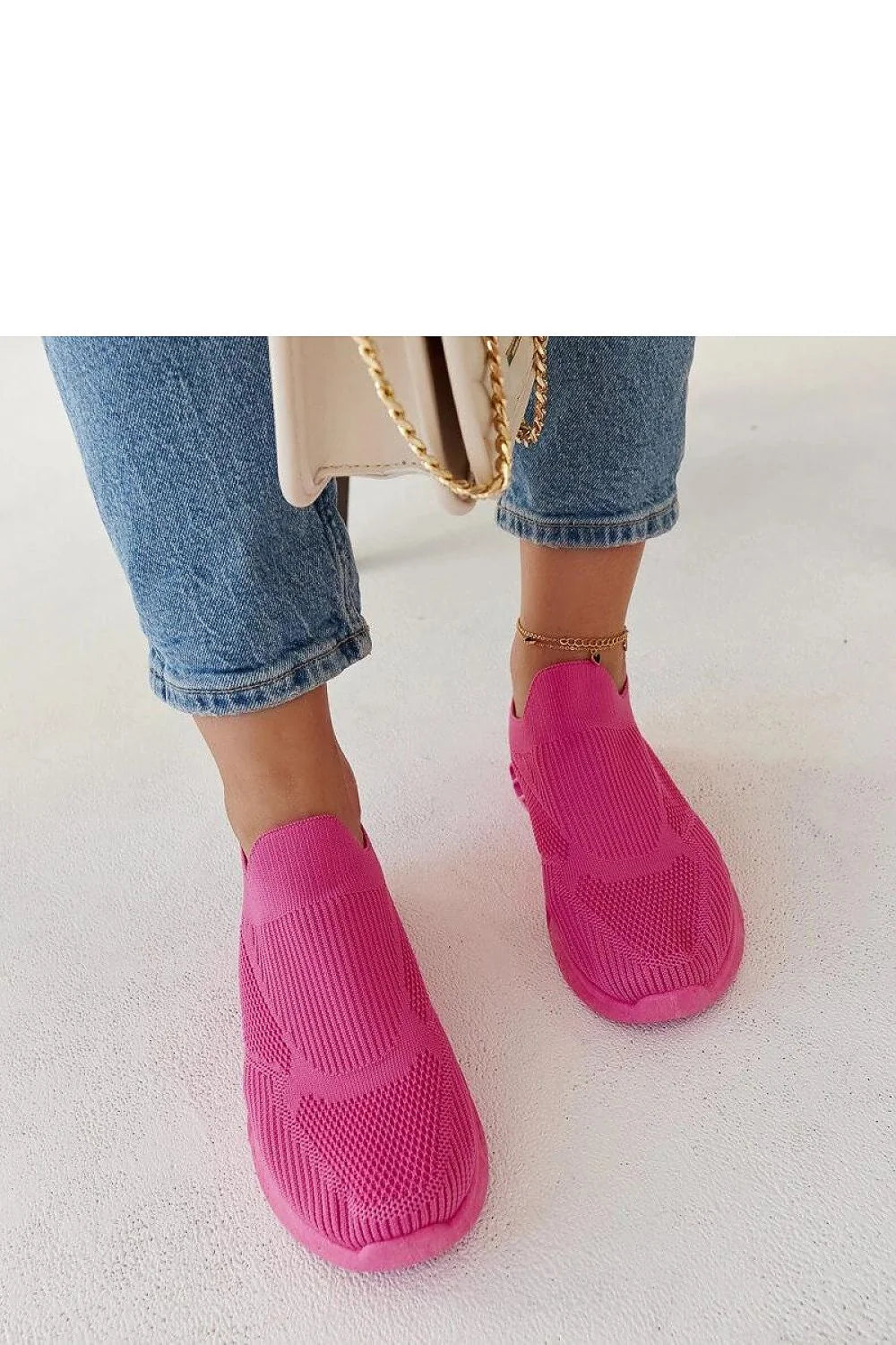 Sneakers femmes design sportif confortable tige en maille semelle épaisse couleur rose vif fermeture slip-on occasion quotidienne style décontracté mode tendance